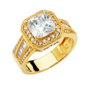 1.25CT Cushion 14K Yellow Gold CZ Engagement Ring